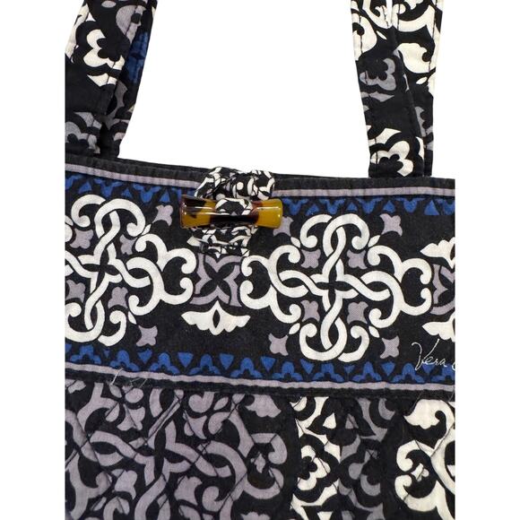 Vera Bradley Blue Patterned Shoulder Bag Toggle Closure Preppy Fabric Tote - Picture 3 of 7